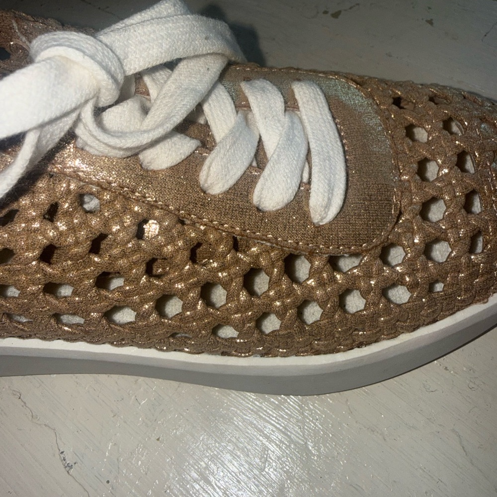 ANTONIO MELANI Gold Woven Lace-Up Sneaker with White Laces